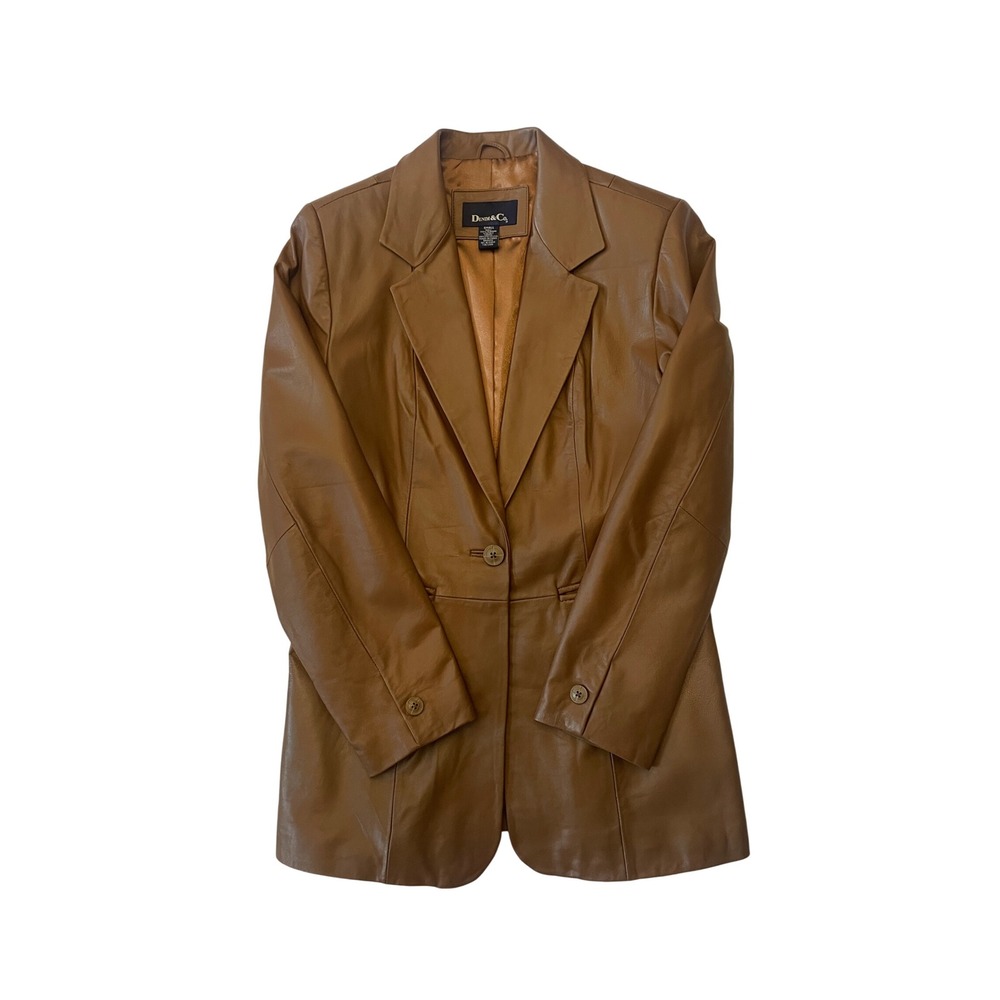 Brown Genuine Leather Single Button Blazer Jacket Size S by Denim & Co